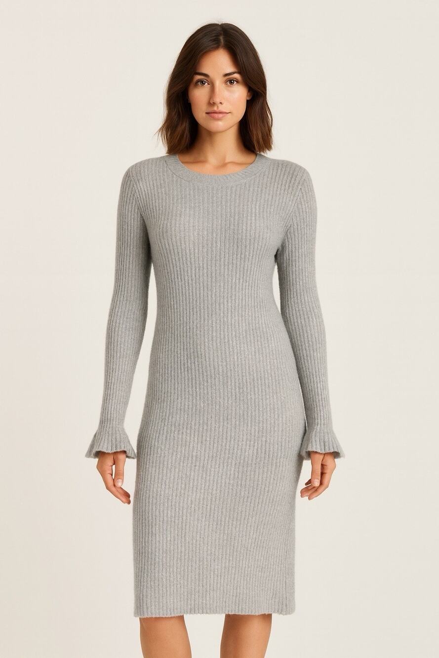 NWT Melrose & Market Sweater Dress Sz Lg Grey Bell Sleeve Cottagecore Scandi